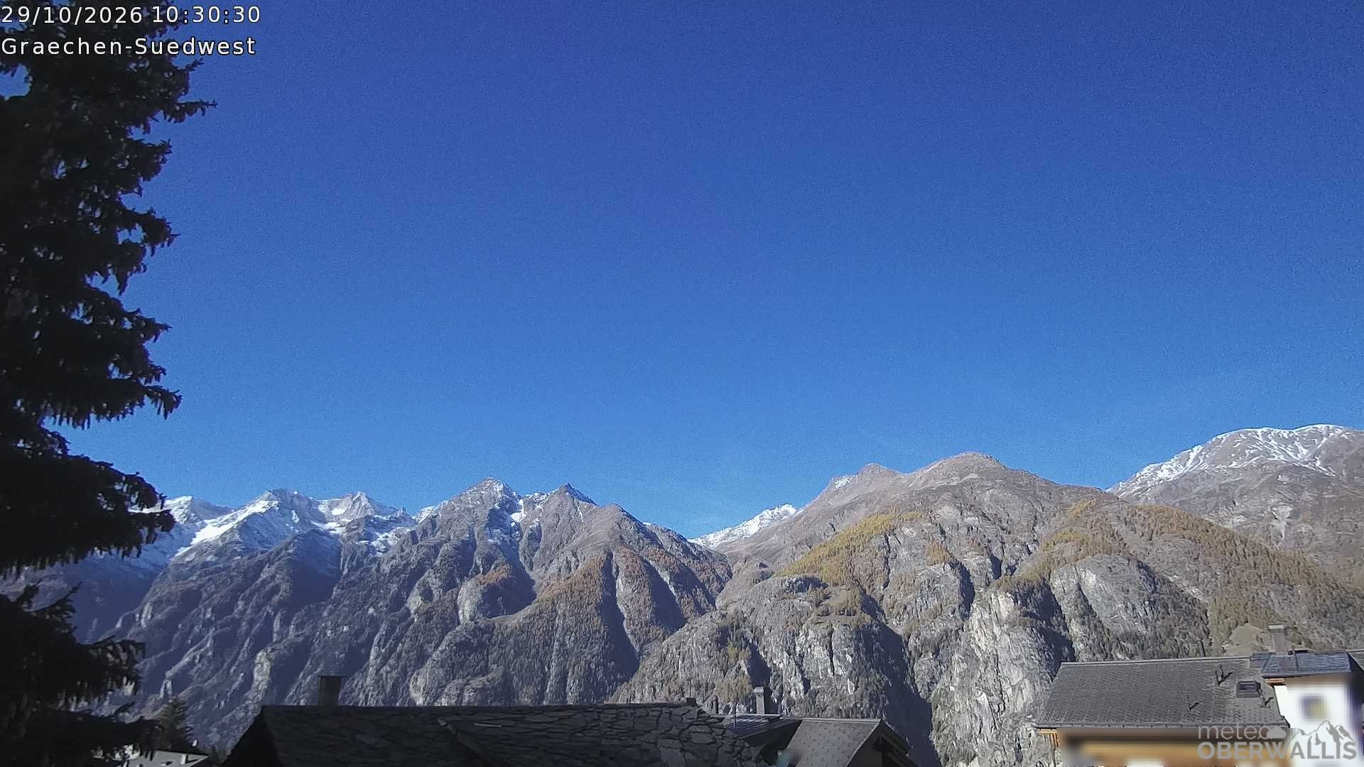 Archived image Webcam Grächen - South-West: Weisshorn