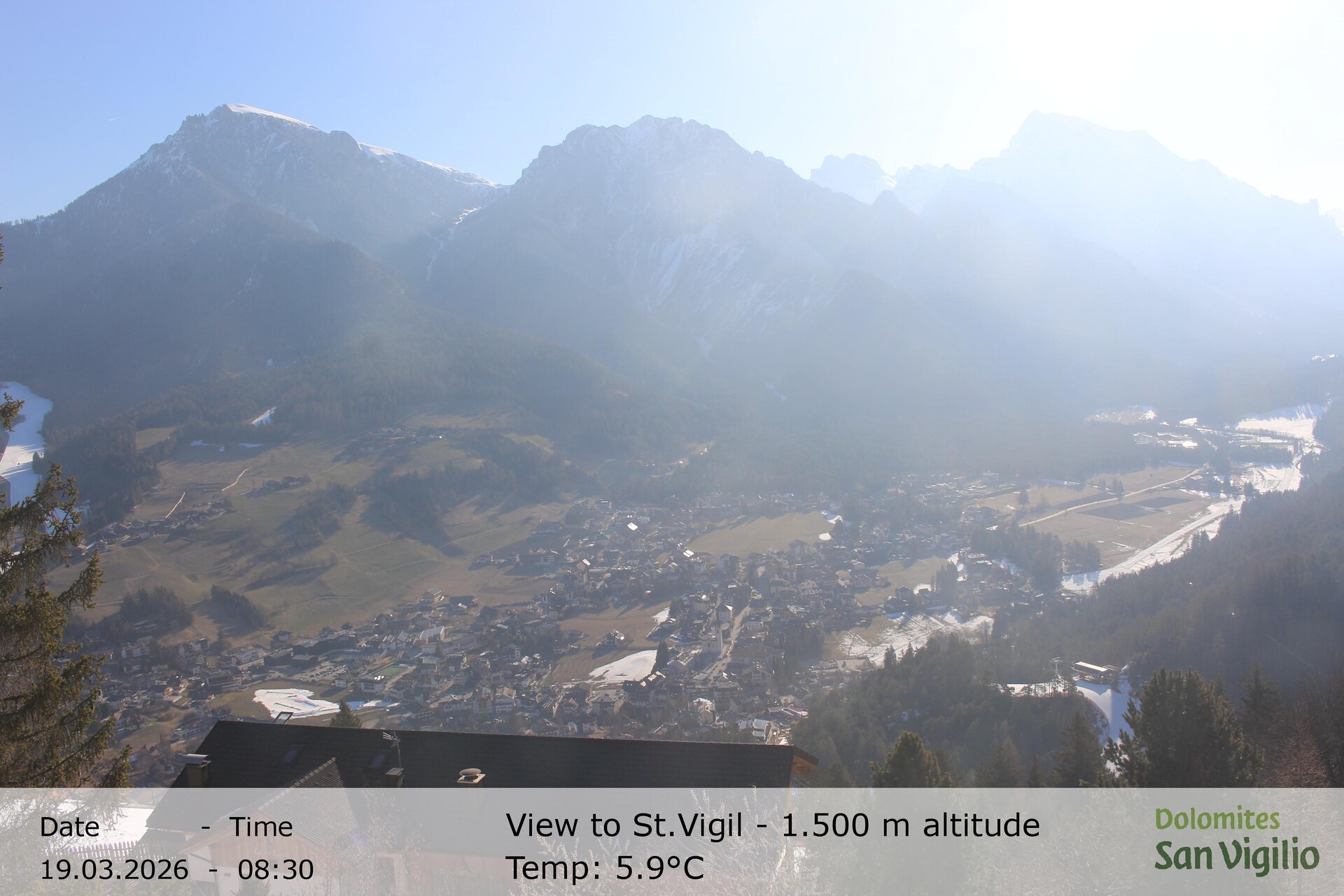 Archiv Foto Webcam Sicht auf St. Vigil in Enneberg im Südtiroler Pustertal (1.500 m)