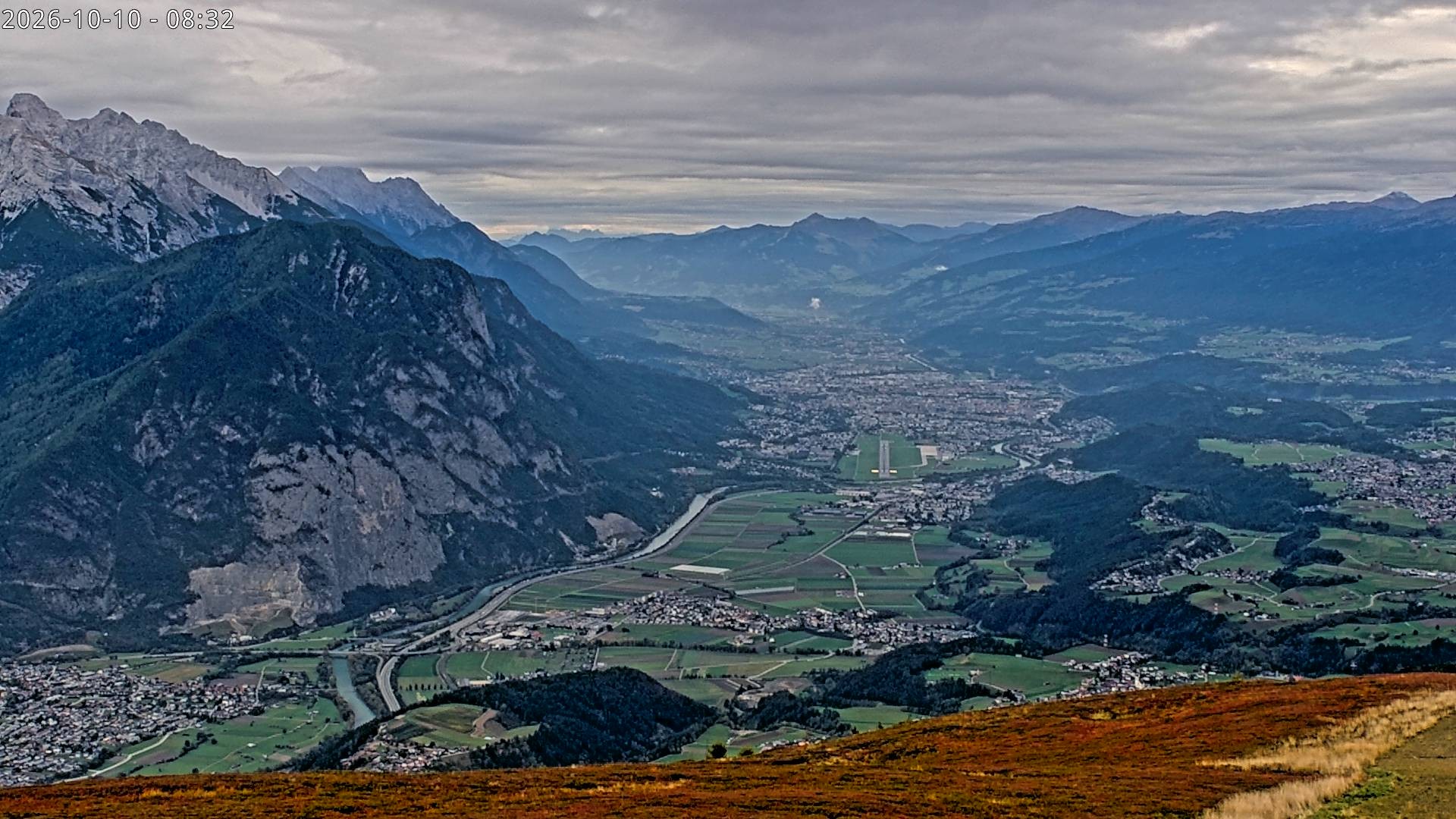 Archived image Webcam View from mountain Rangger Koepfl towards Innsbruck in Tyrol