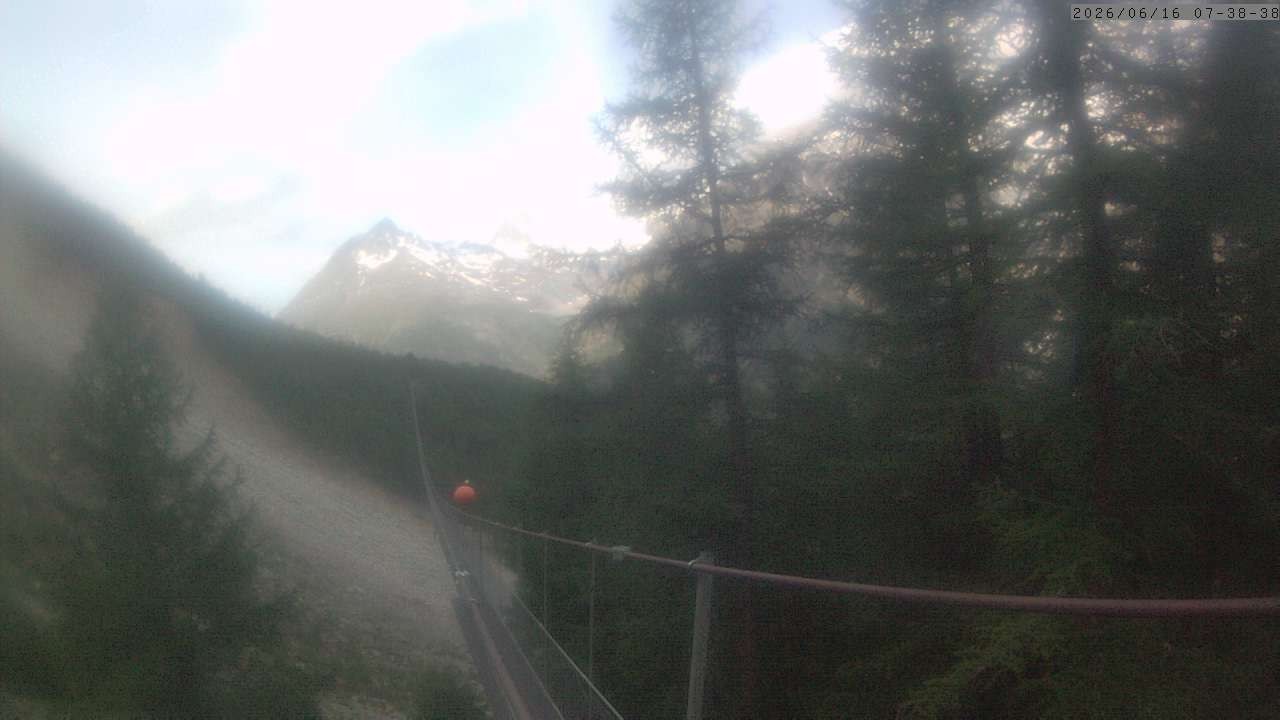 Archived image Webcam Grächen - View Suspension Bridge Charles Kuonen