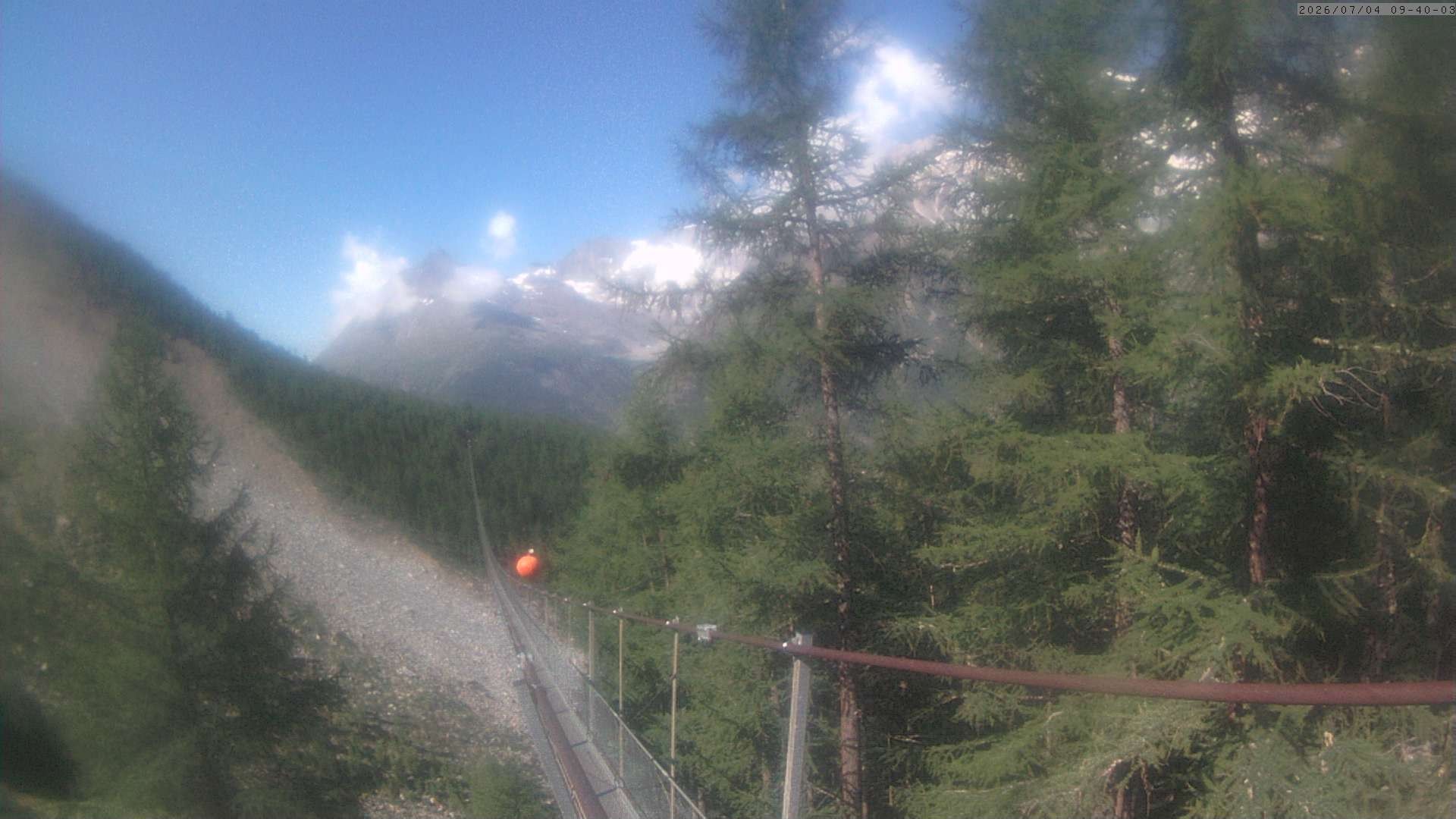 Archived image Webcam Grächen - View Suspension Bridge Charles Kuonen