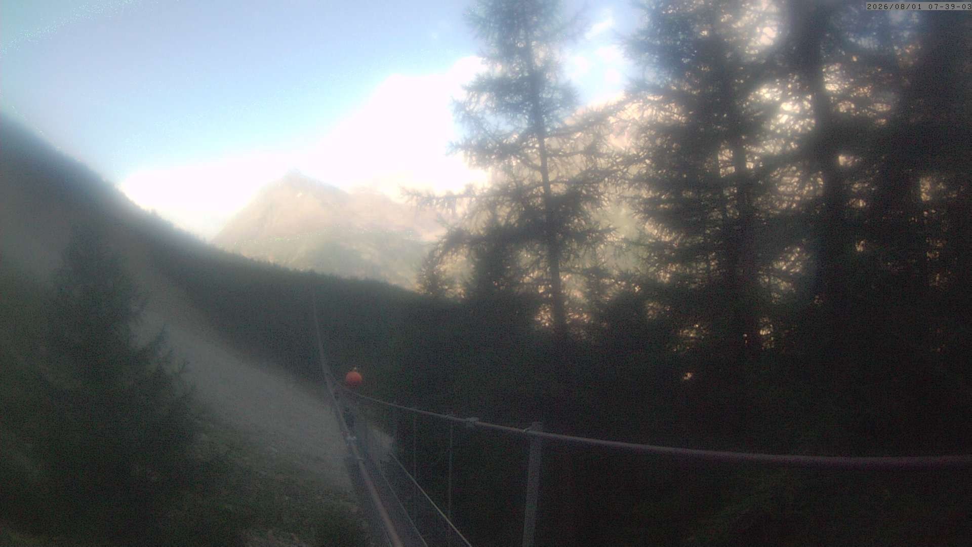 Archived image Webcam Grächen - View Suspension Bridge Charles Kuonen
