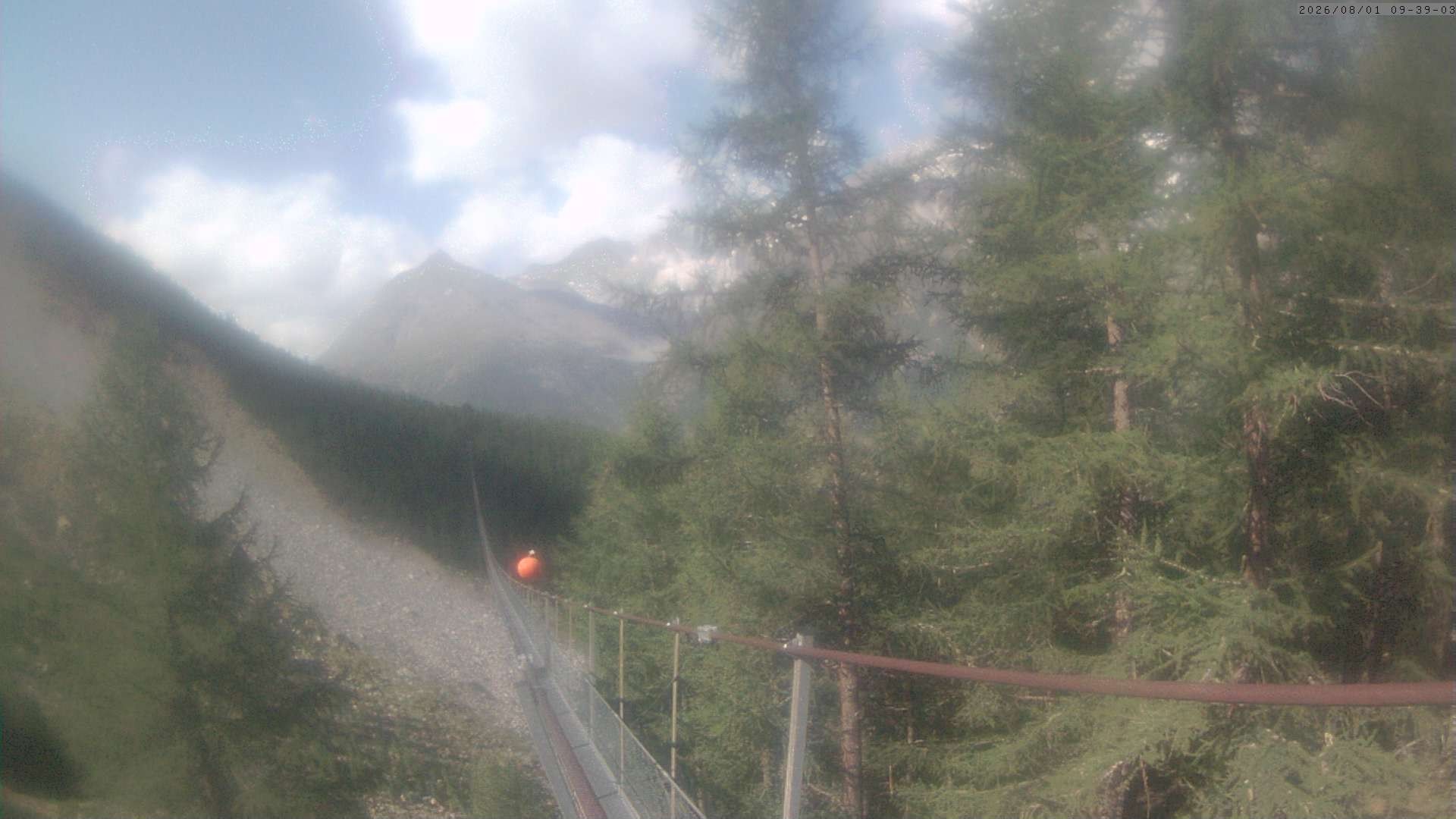 Archived image Webcam Grächen - View Suspension Bridge Charles Kuonen