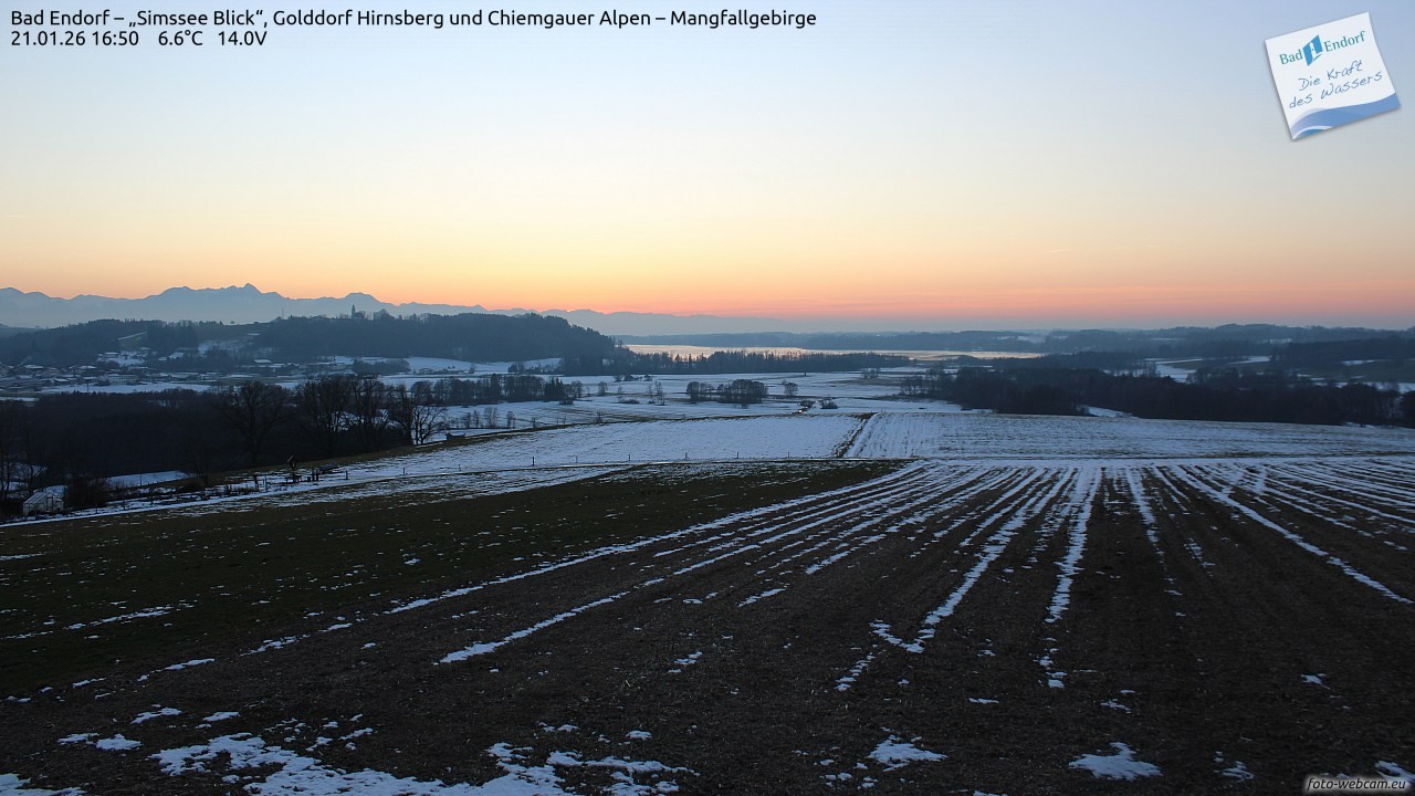 Archiv Foto Webcam Bad Endorf - Blick über den Simssee auf Wendelstein