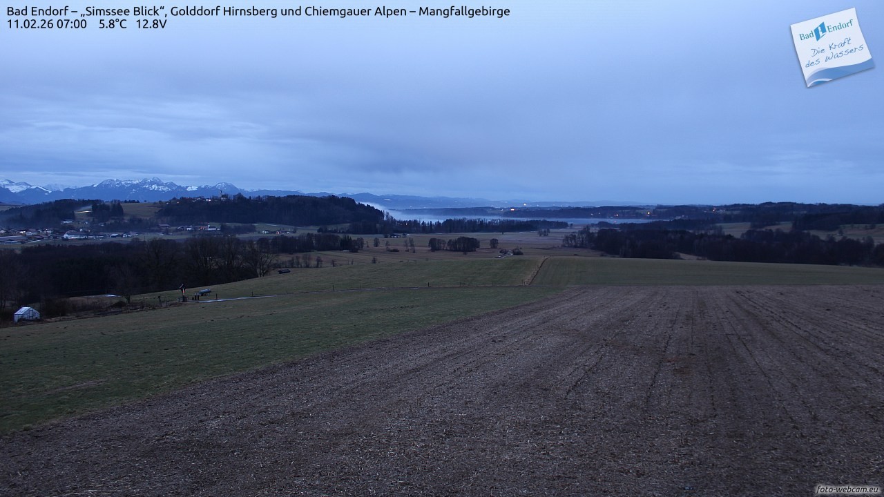 Archiv Foto Webcam Bad Endorf - Blick über den Simssee auf Wendelstein