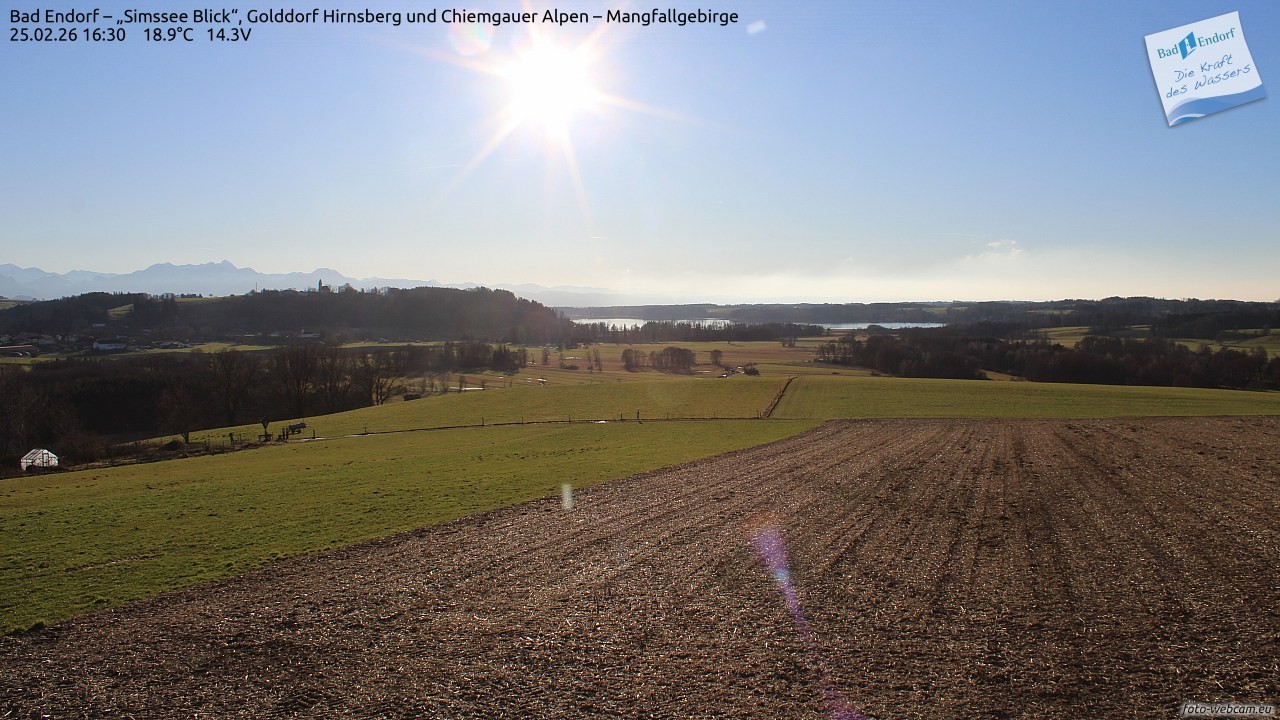 Archiv Foto Webcam Bad Endorf - Blick über den Simssee auf Wendelstein