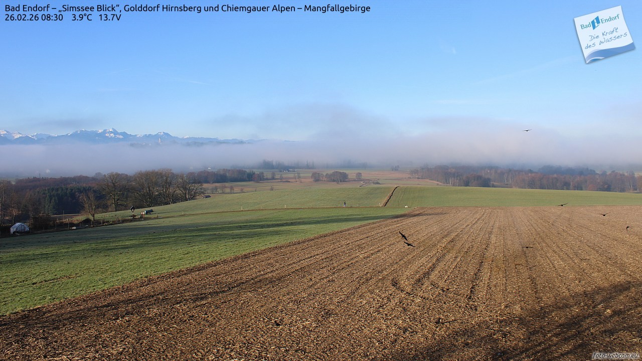 Archived image Webcam Bad Endorf - Simssee - View to Wendelstein