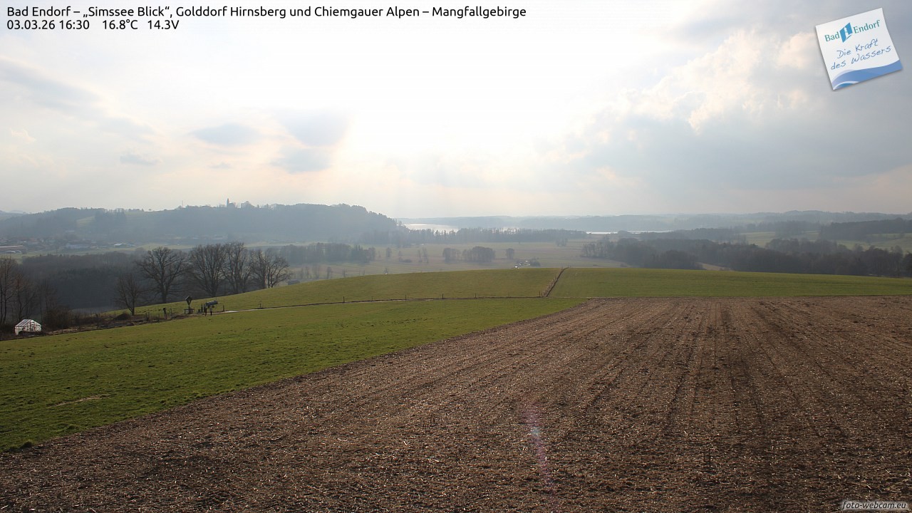 Archiv Foto Webcam Bad Endorf - Blick über den Simssee auf Wendelstein