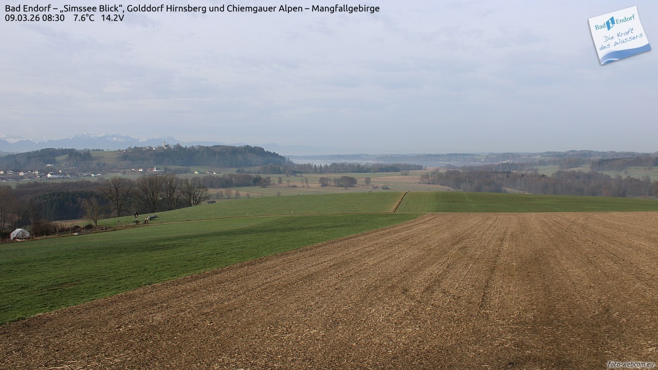 Archiv Foto Webcam Bad Endorf - Blick über den Simssee auf Wendelstein