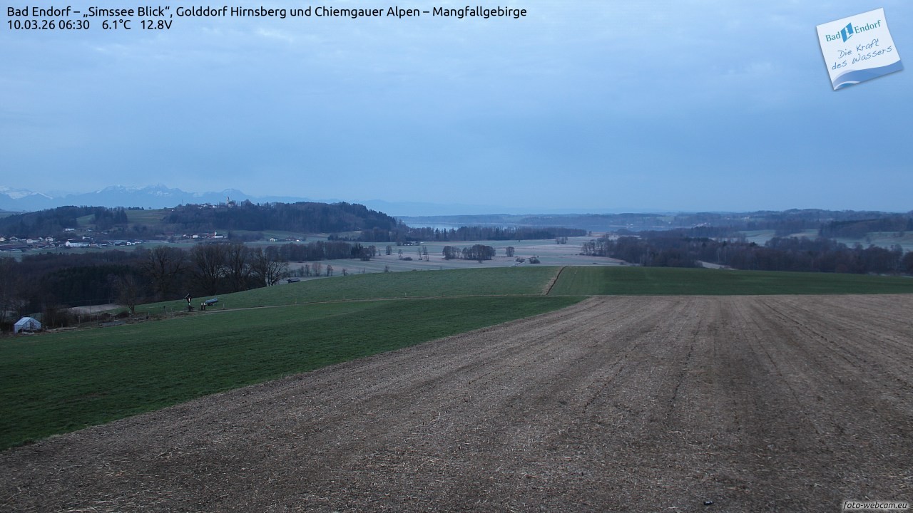 Archiv Foto Webcam Bad Endorf - Blick über den Simssee auf Wendelstein