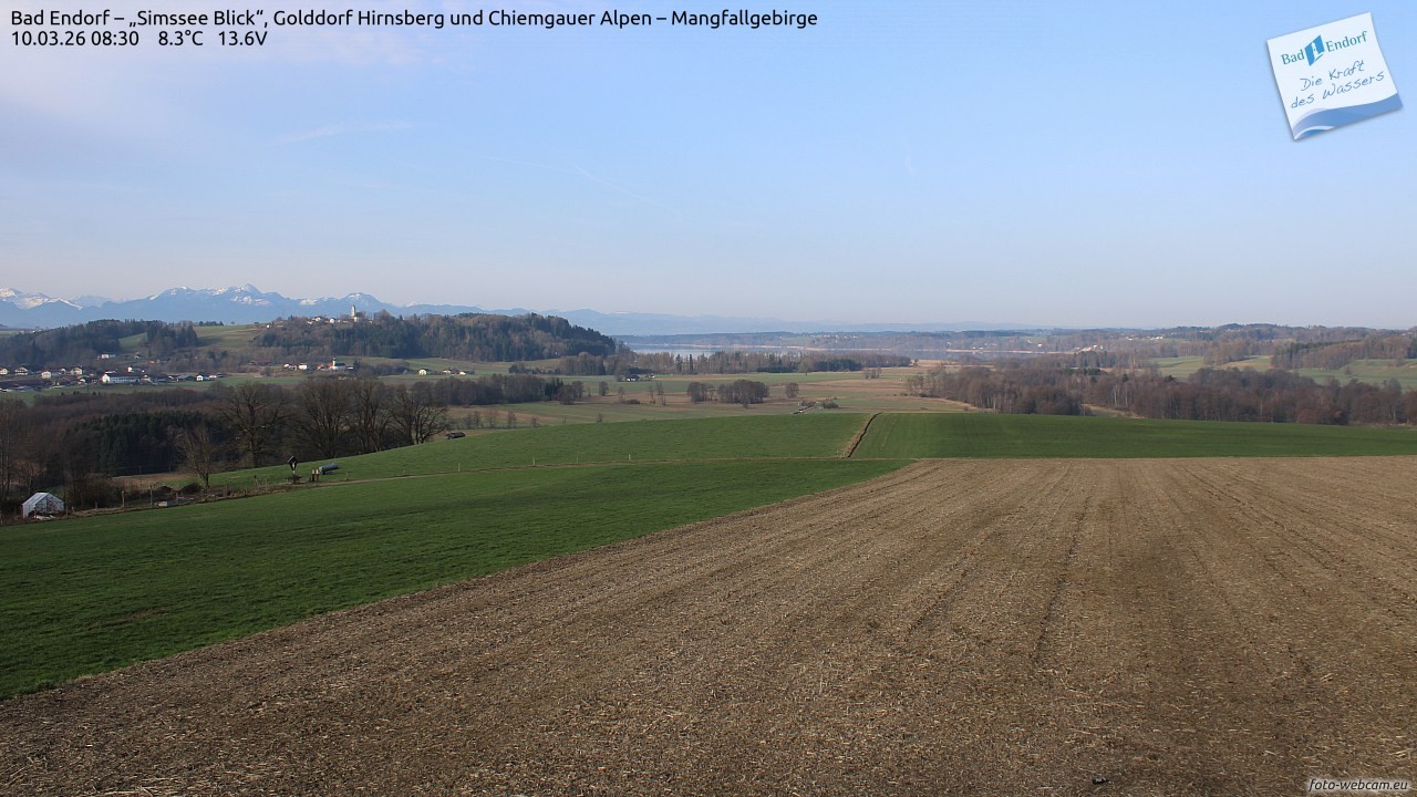 Archiv Foto Webcam Bad Endorf - Blick über den Simssee auf Wendelstein