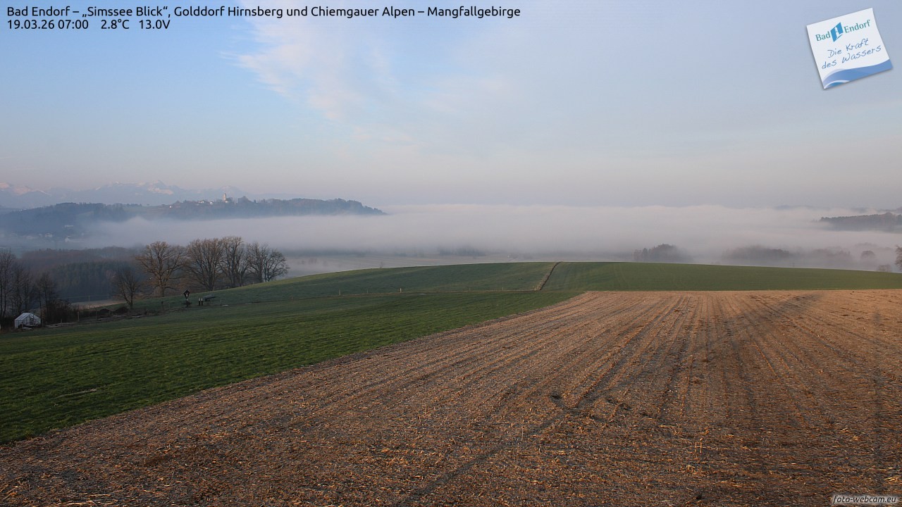 Archiv Foto Webcam Bad Endorf - Blick über den Simssee auf Wendelstein
