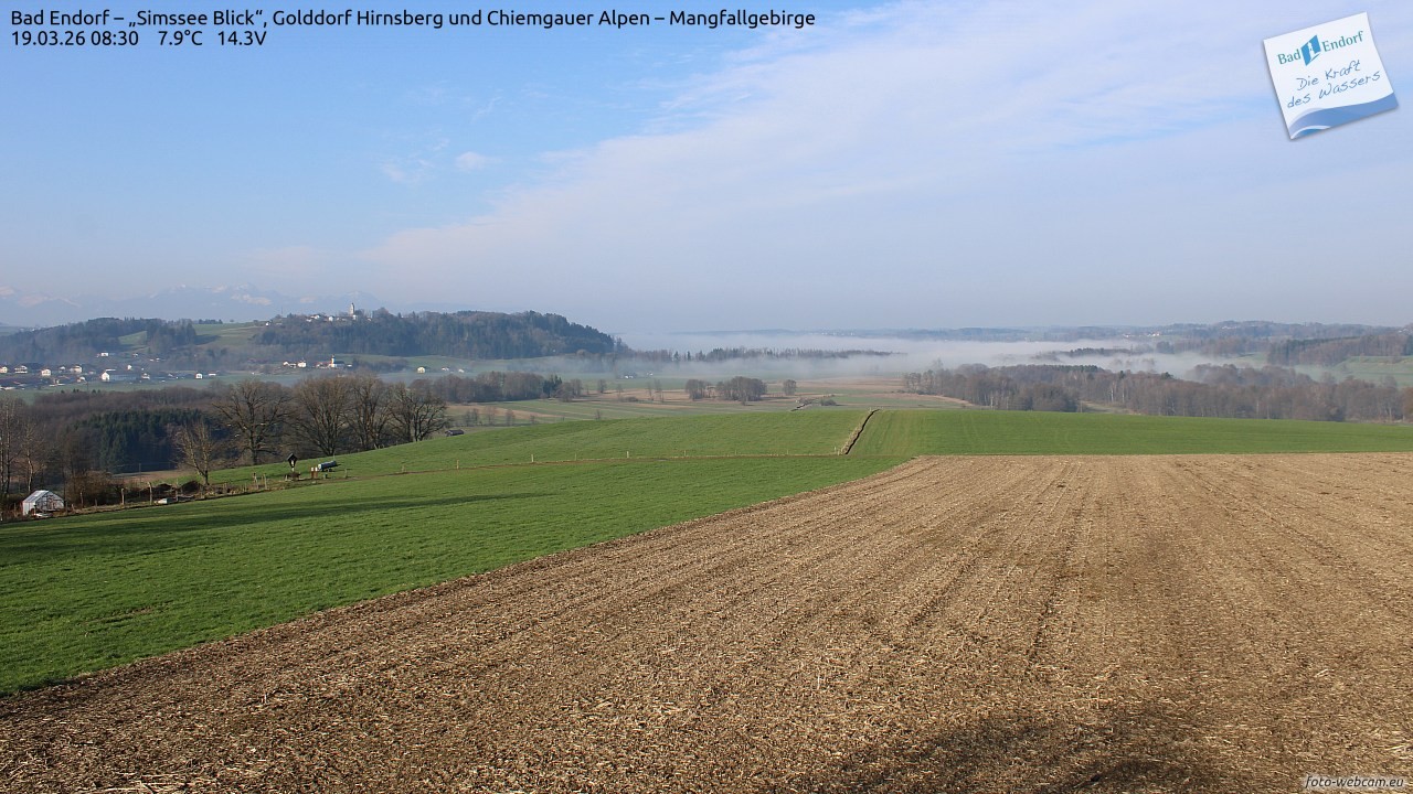 Archiv Foto Webcam Bad Endorf - Blick über den Simssee auf Wendelstein