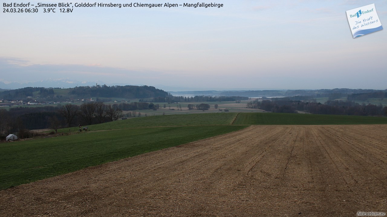 Archiv Foto Webcam Bad Endorf - Blick über den Simssee auf Wendelstein
