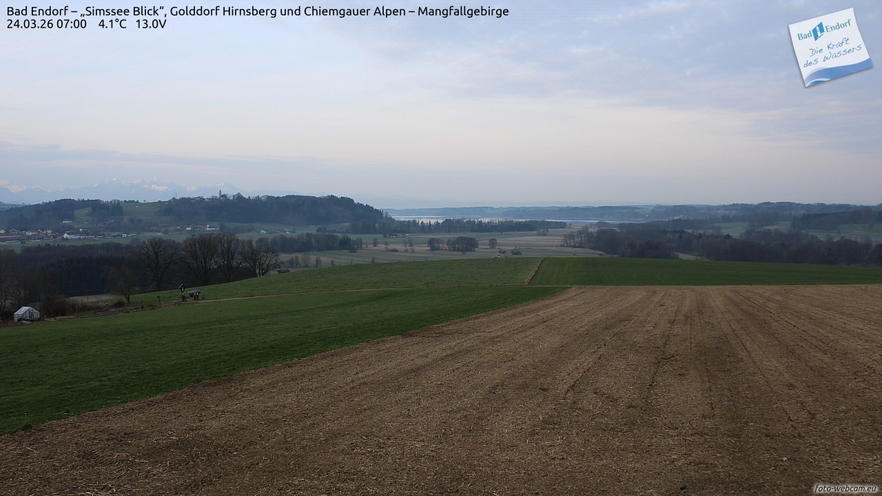 Archiv Foto Webcam Bad Endorf - Blick über den Simssee auf Wendelstein