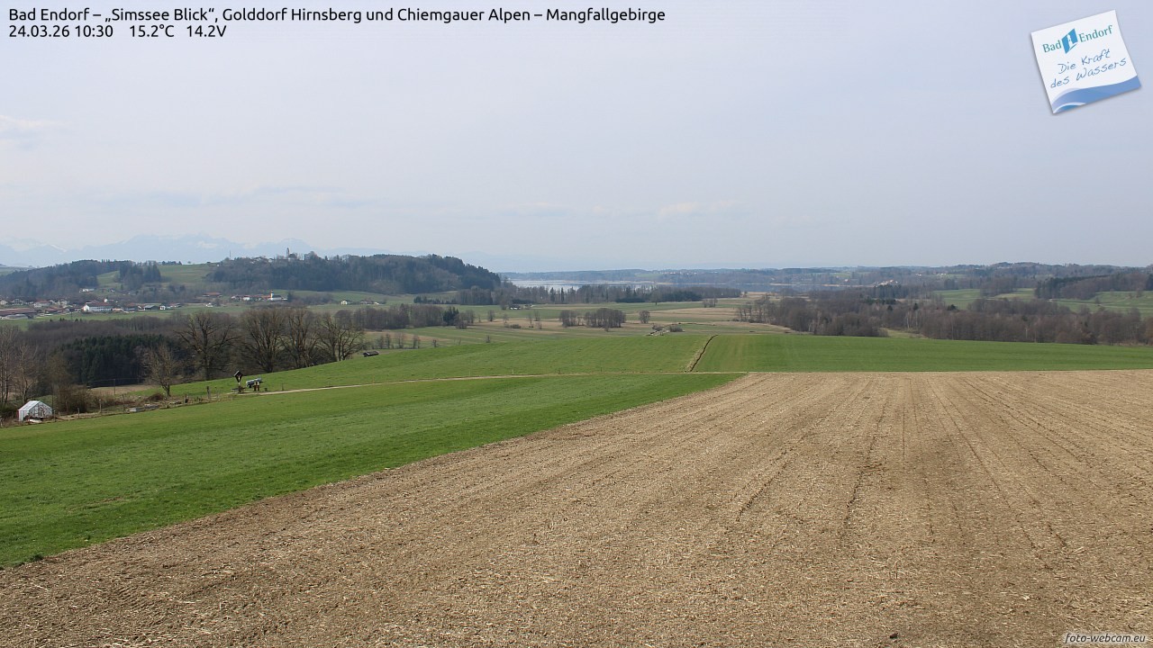 Archiv Foto Webcam Bad Endorf - Blick über den Simssee auf Wendelstein