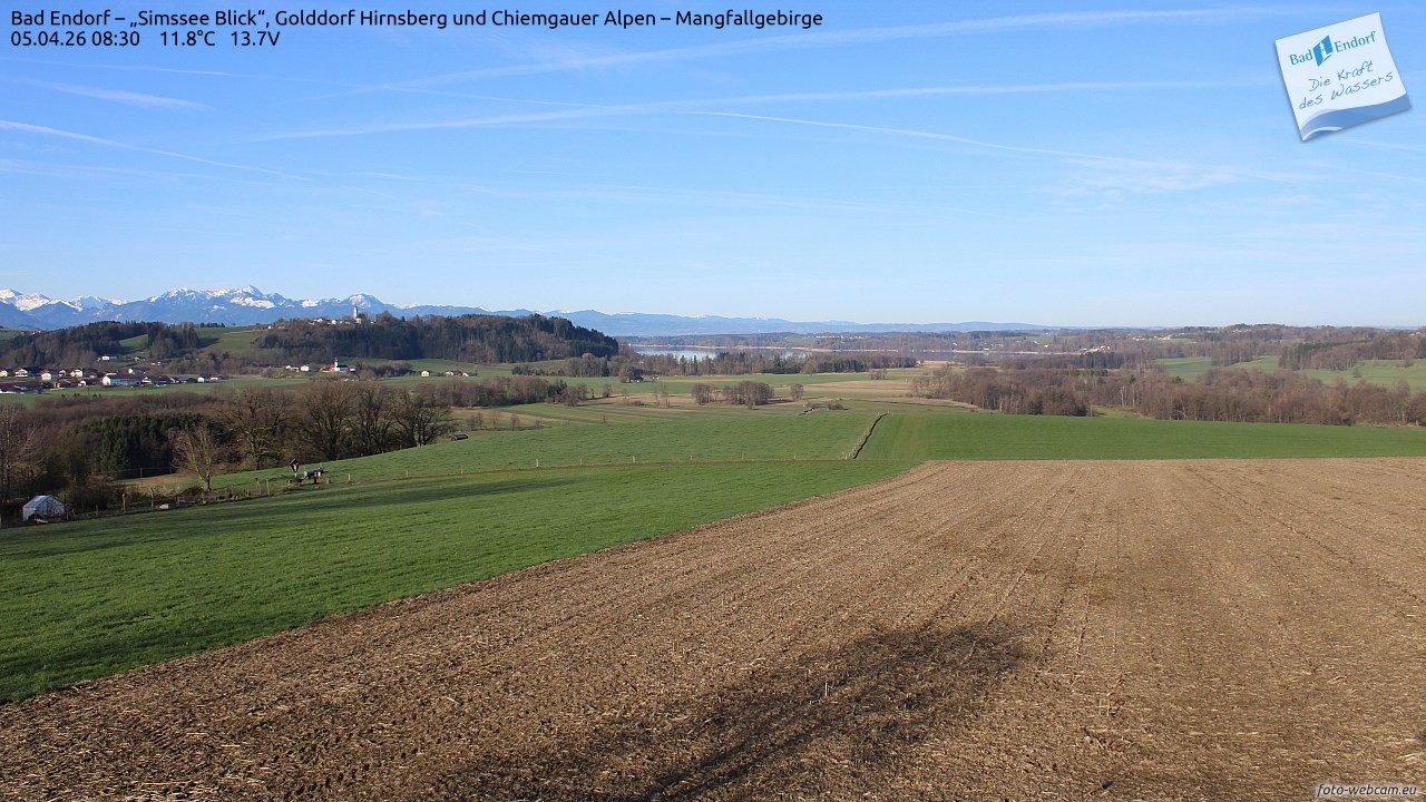 Archiv Foto Webcam Bad Endorf - Blick über den Simssee auf Wendelstein