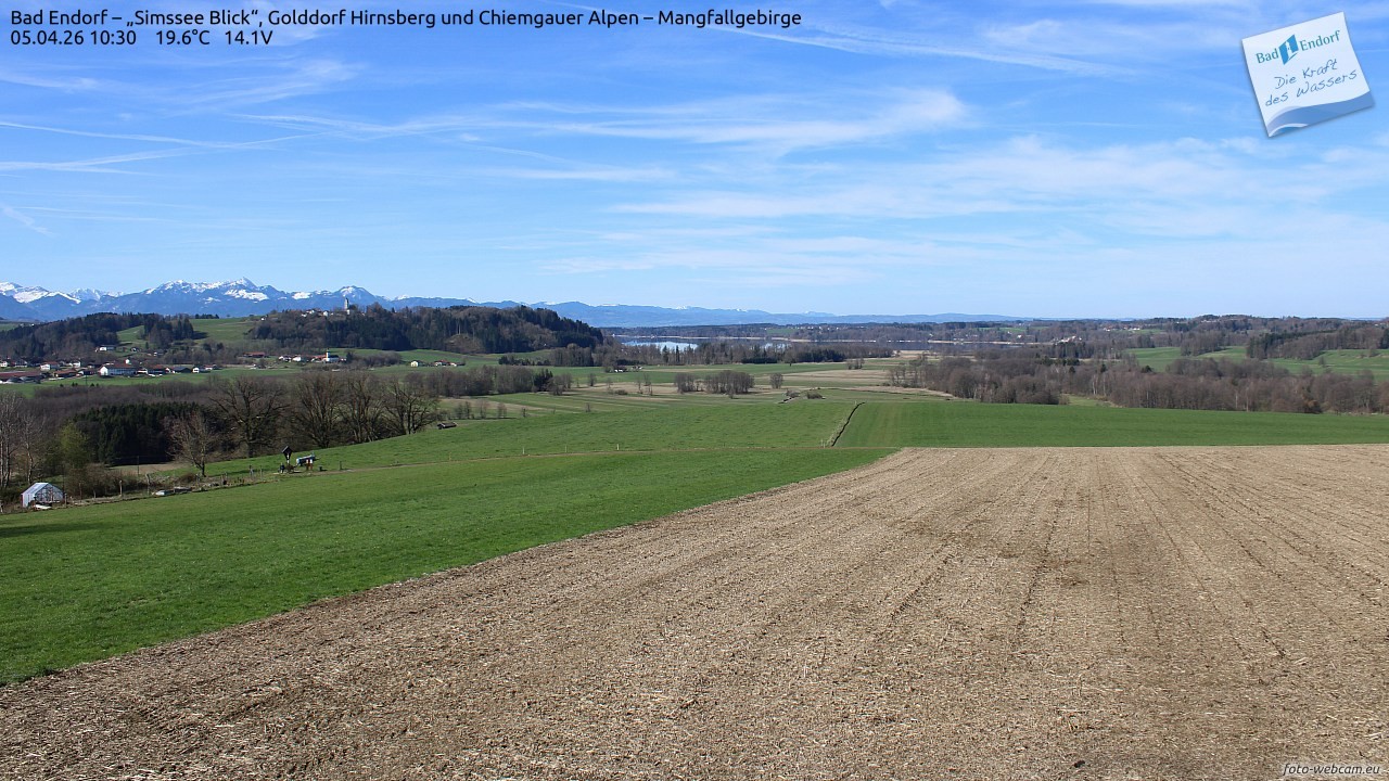 Archiv Foto Webcam Bad Endorf - Blick über den Simssee auf Wendelstein