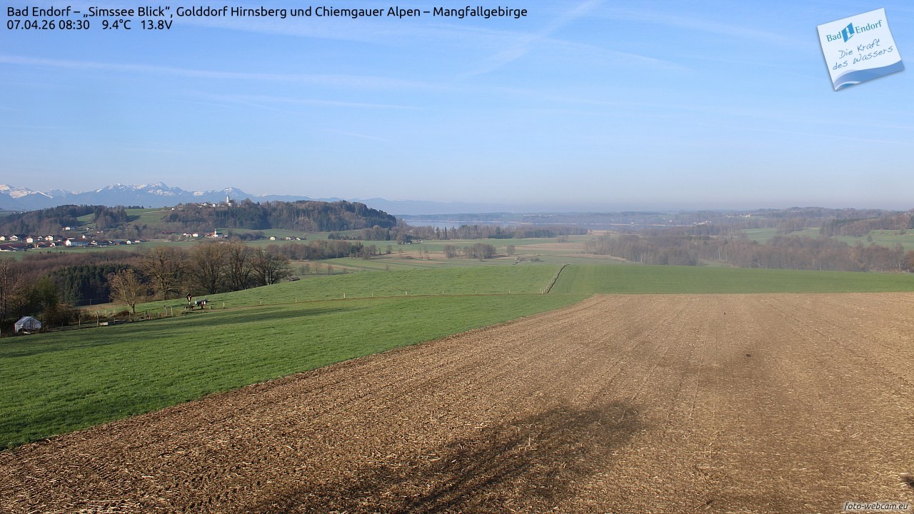 Archiv Foto Webcam Bad Endorf - Blick über den Simssee auf Wendelstein