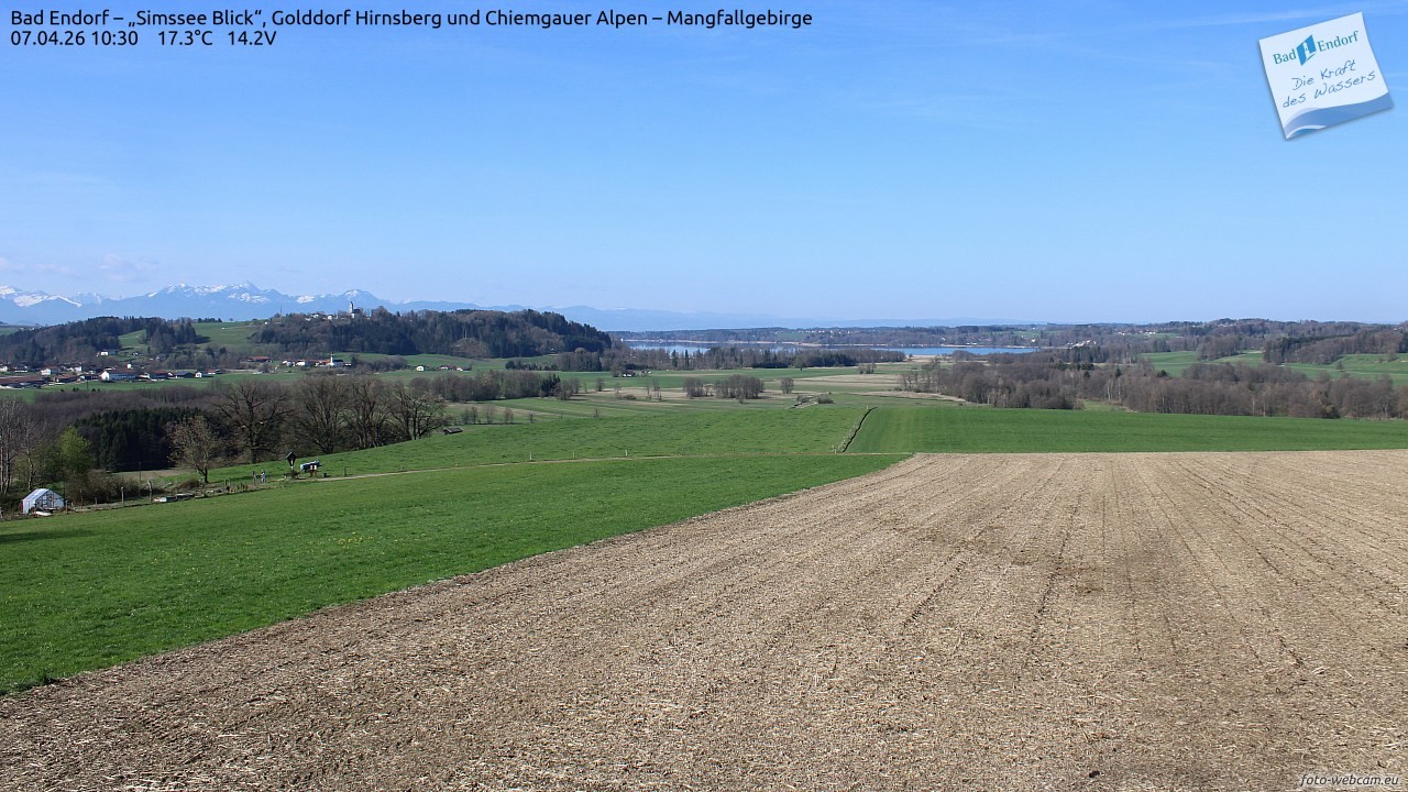 Archiv Foto Webcam Bad Endorf - Blick über den Simssee auf Wendelstein