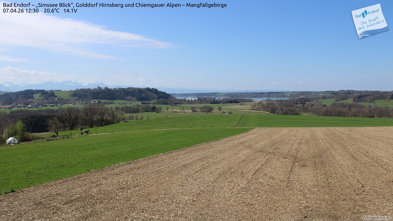 Archiv Foto Webcam Bad Endorf - Blick über den Simssee auf Wendelstein