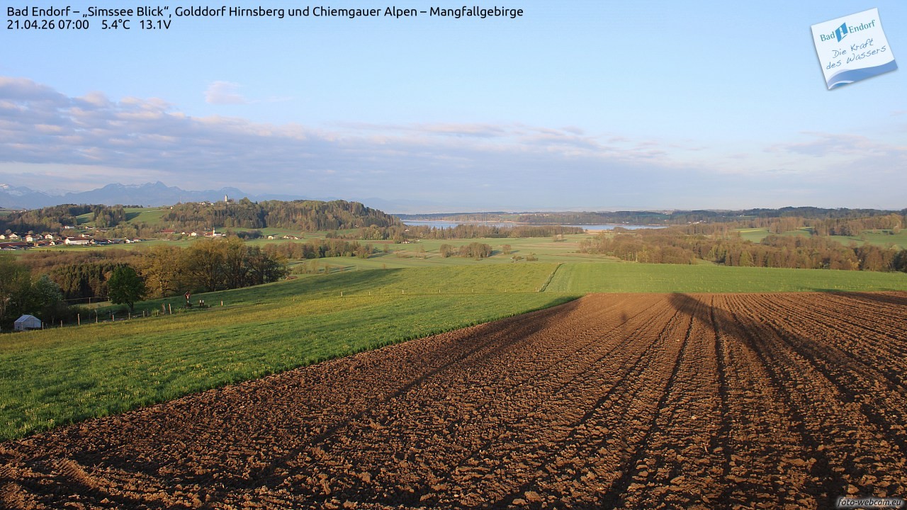 Archiv Foto Webcam Bad Endorf - Blick über den Simssee auf Wendelstein