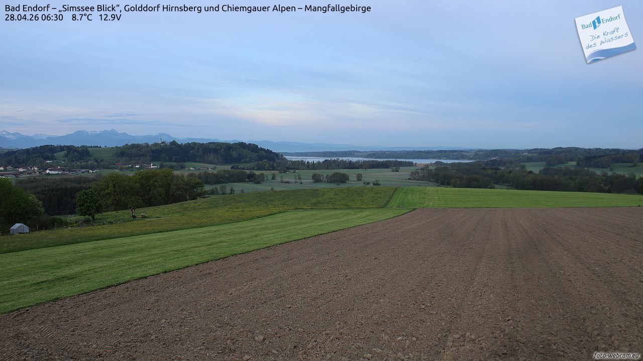 Archiv Foto Webcam Bad Endorf - Blick über den Simssee auf Wendelstein