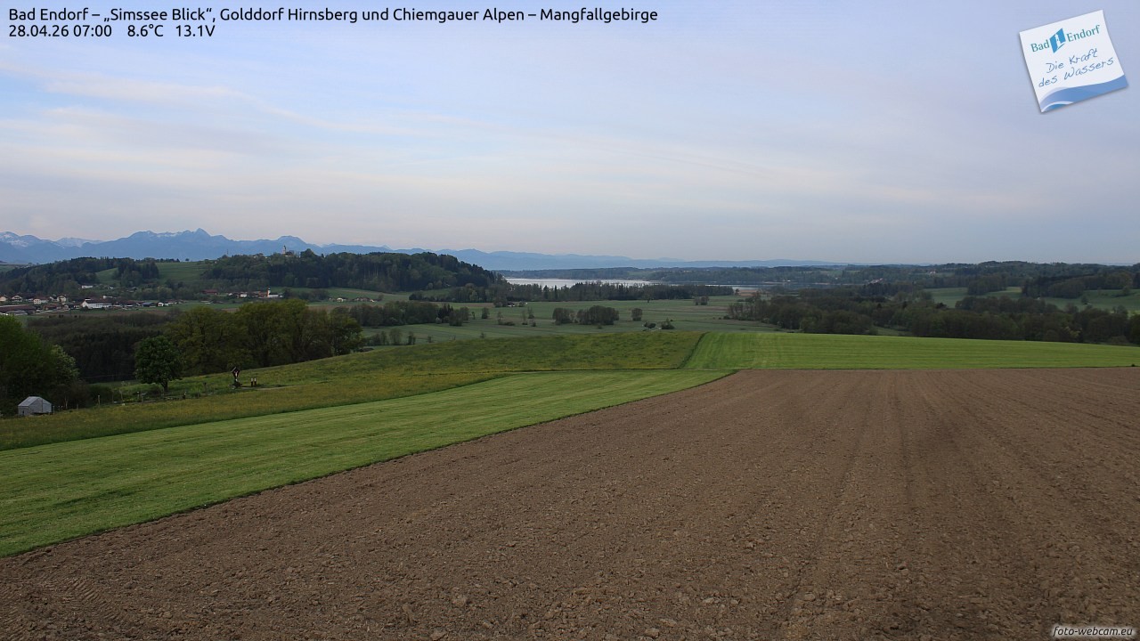 Archiv Foto Webcam Bad Endorf - Blick über den Simssee auf Wendelstein