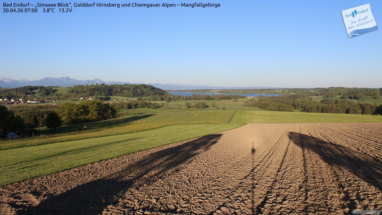 Archiv Foto Webcam Bad Endorf - Blick über den Simssee auf Wendelstein