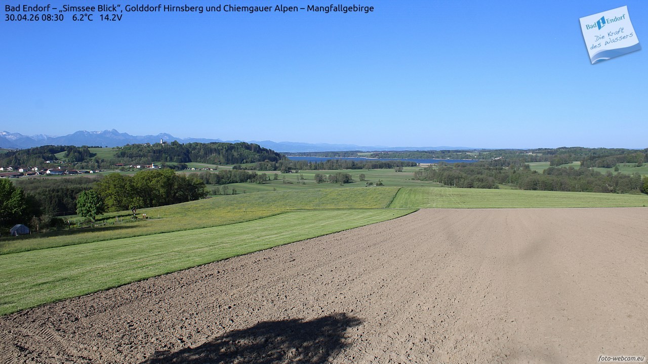 Archiv Foto Webcam Bad Endorf - Blick über den Simssee auf Wendelstein
