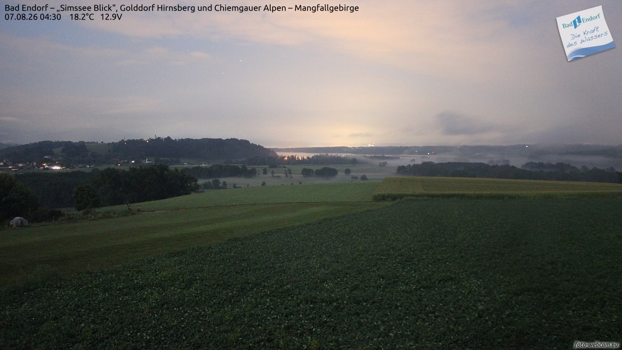 Archived image Webcam Bad Endorf - Simssee - View to Wendelstein