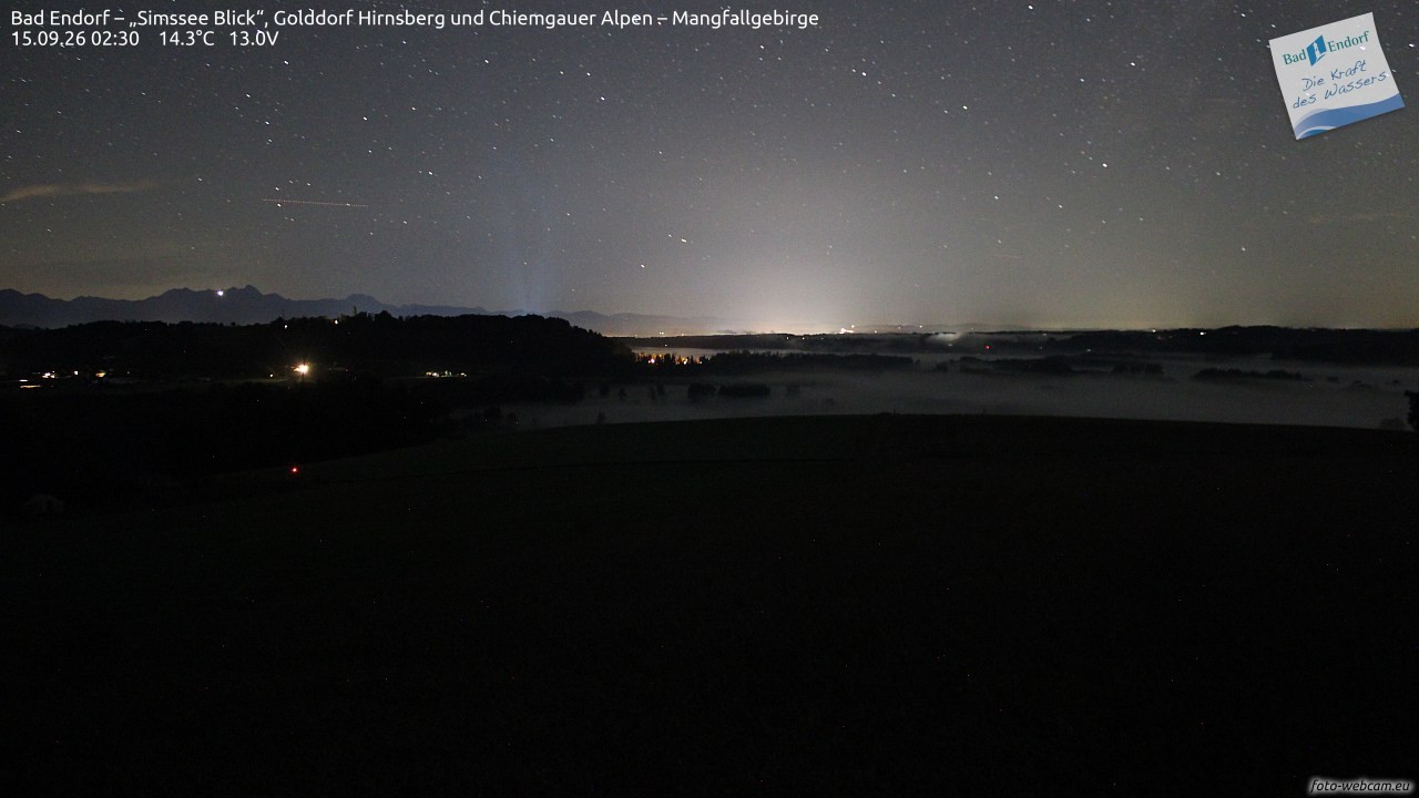 Archiv Foto Webcam Bad Endorf - Blick über den Simssee auf Wendelstein