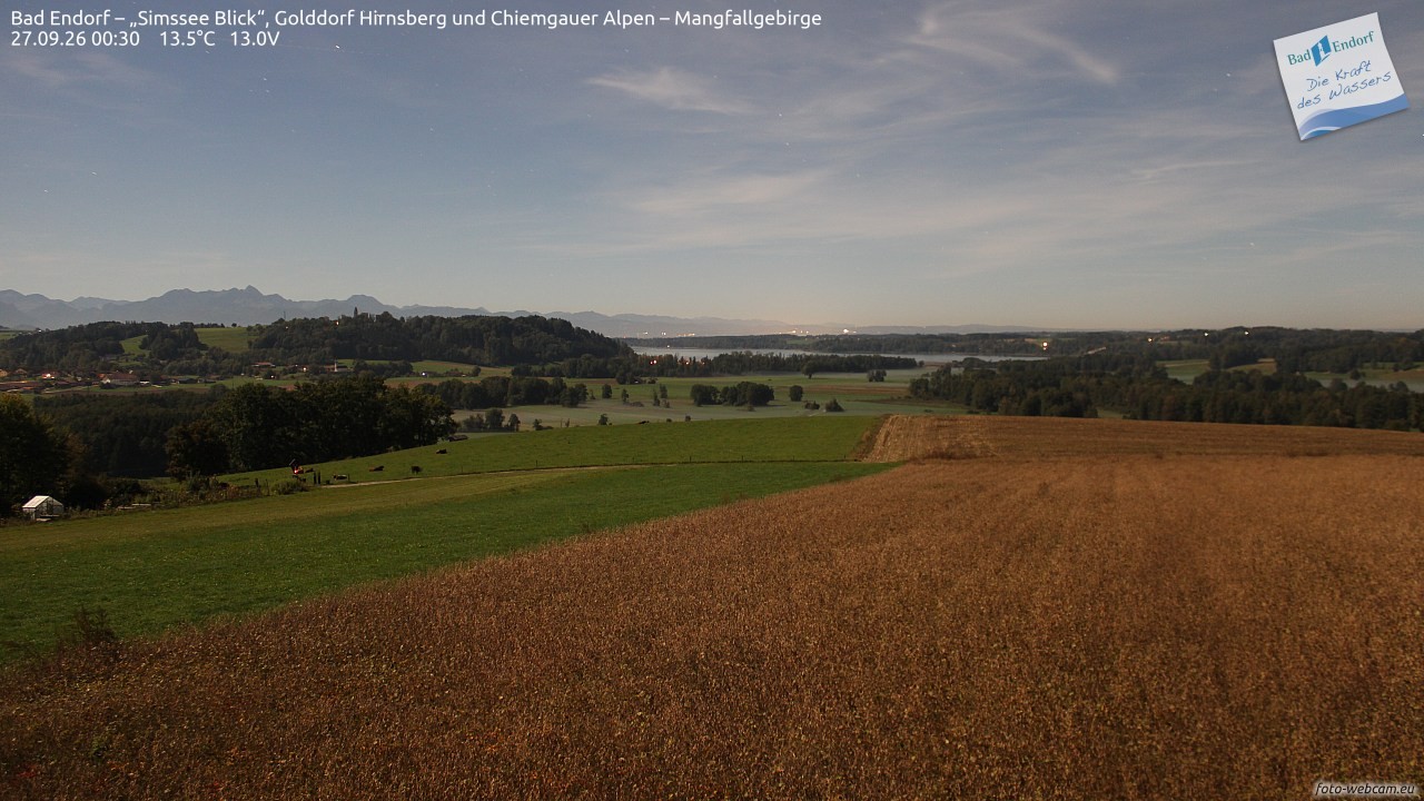 Archived image Webcam Bad Endorf - Simssee - View to Wendelstein