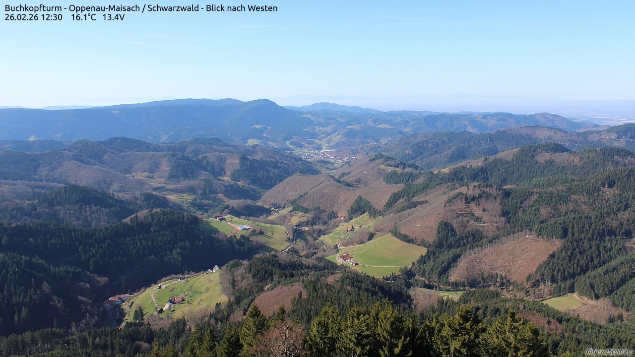 Archived image Webcam Buchkopfturm - Oppenau-Maisach/Black Forest - View to the West