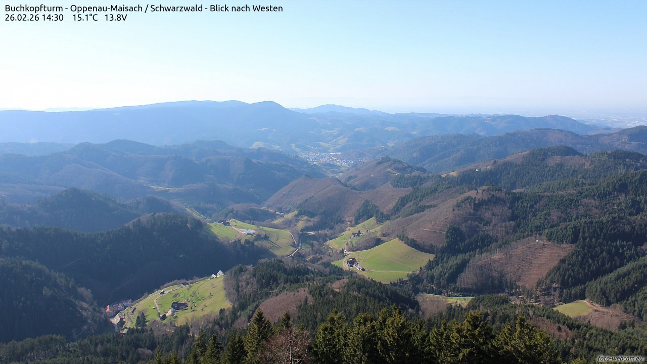 Archived image Webcam Buchkopfturm - Oppenau-Maisach/Black Forest - View to the West