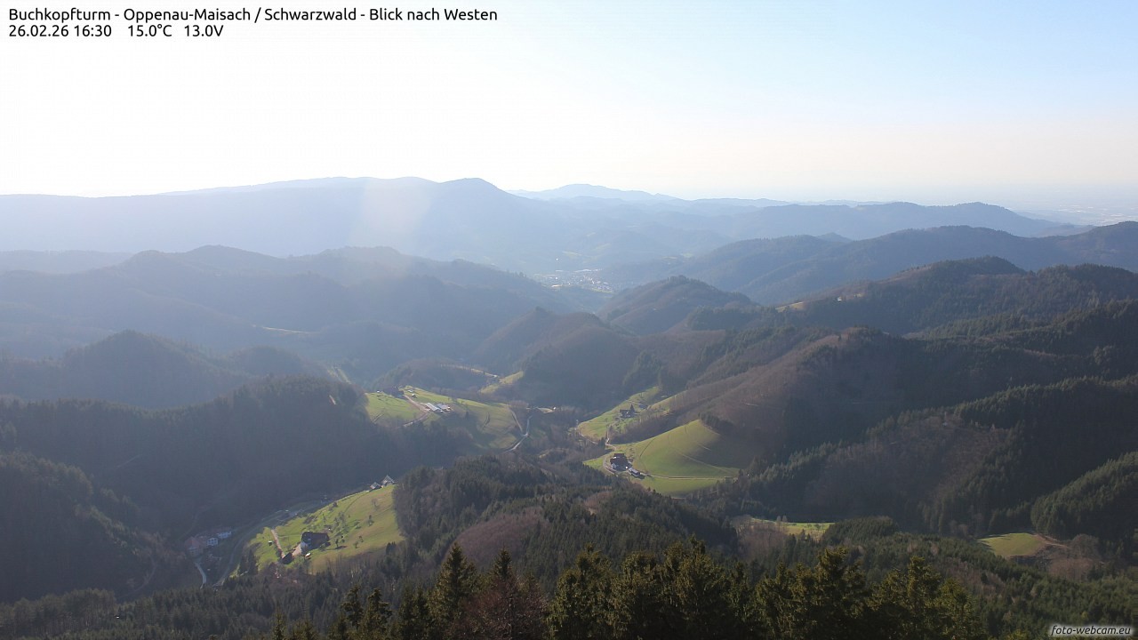 Archived image Webcam Buchkopfturm - Oppenau-Maisach/Black Forest - View to the West
