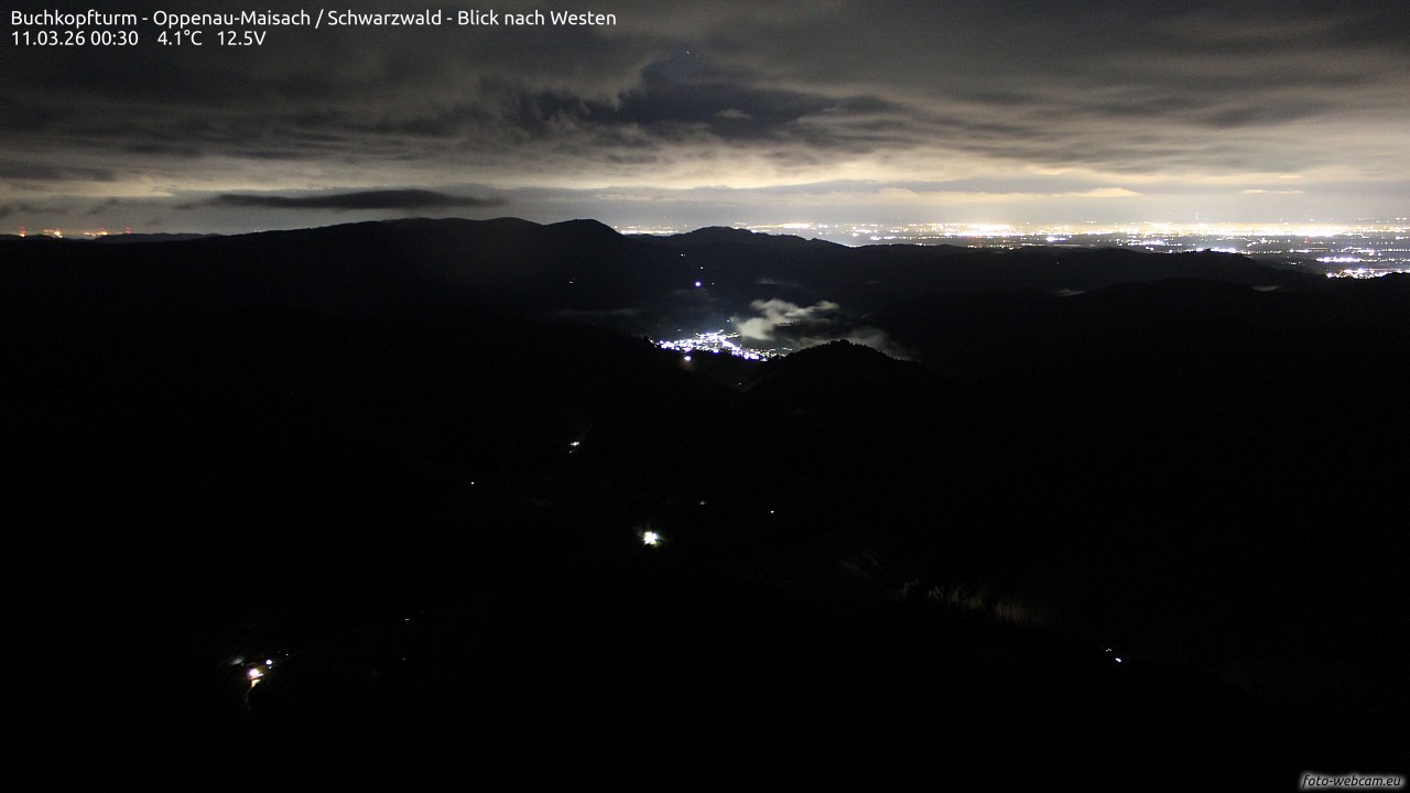 Archived image Webcam Buchkopfturm - Oppenau-Maisach/Black Forest - View to the West