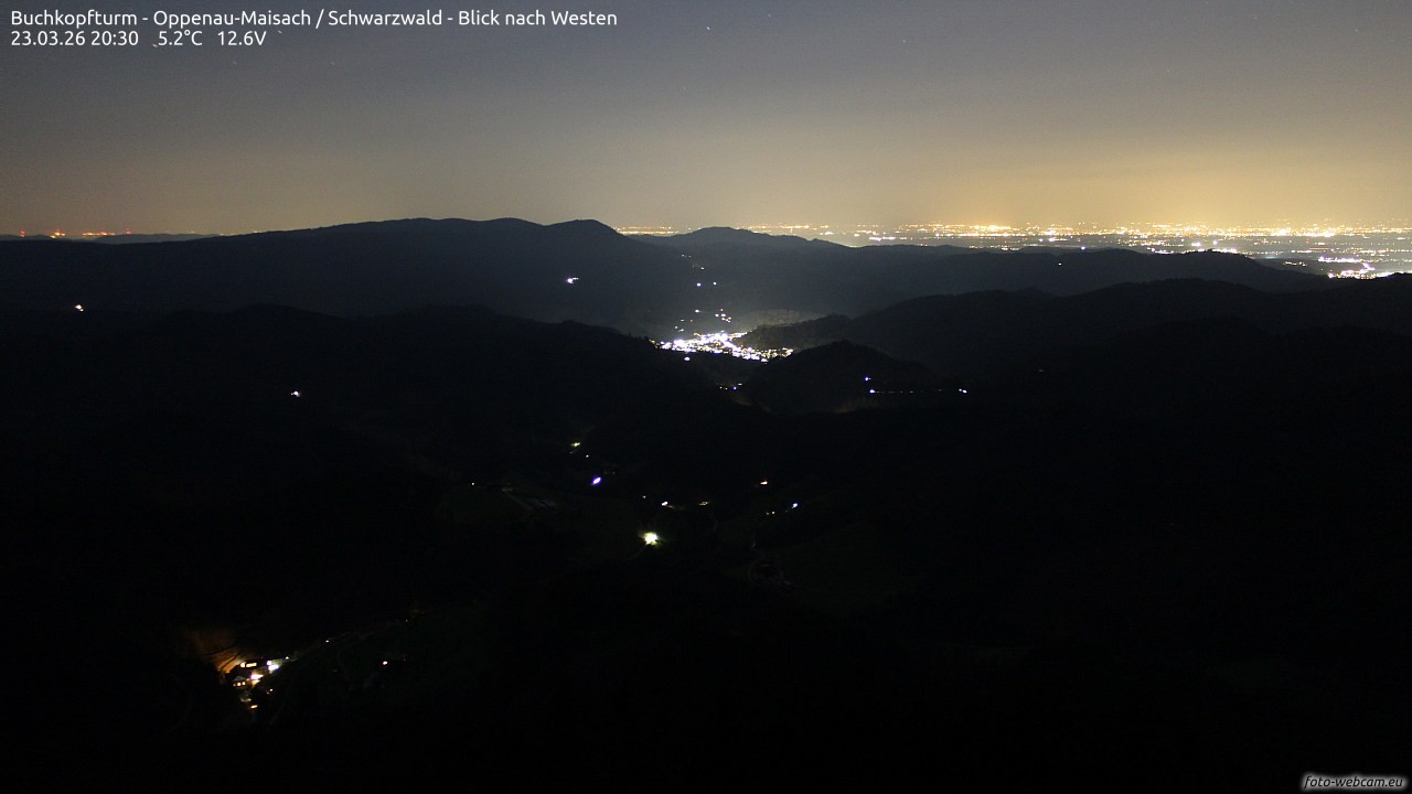 Archived image Webcam Buchkopfturm - Oppenau-Maisach/Black Forest - View to the West