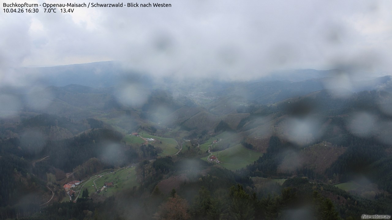 Archived image Webcam Buchkopfturm - Oppenau-Maisach/Black Forest - View to the West