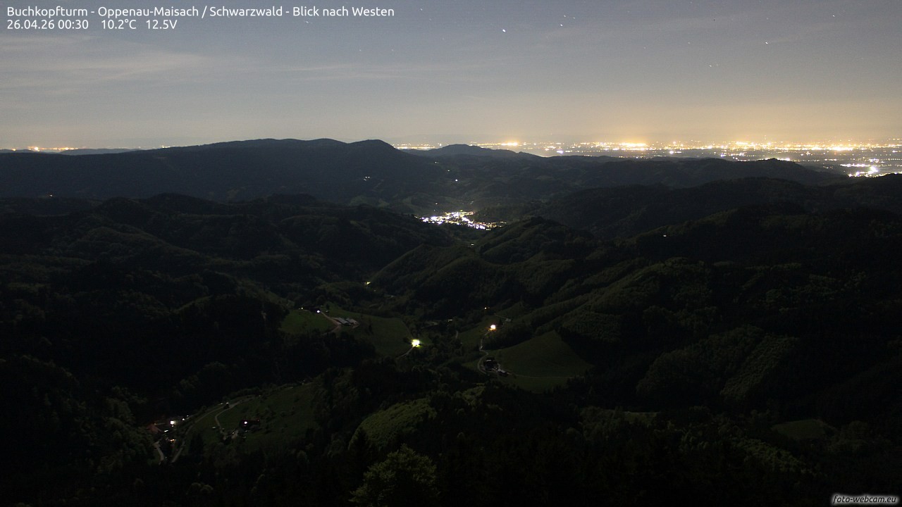 Archived image Webcam Buchkopfturm - Oppenau-Maisach/Black Forest - View to the West
