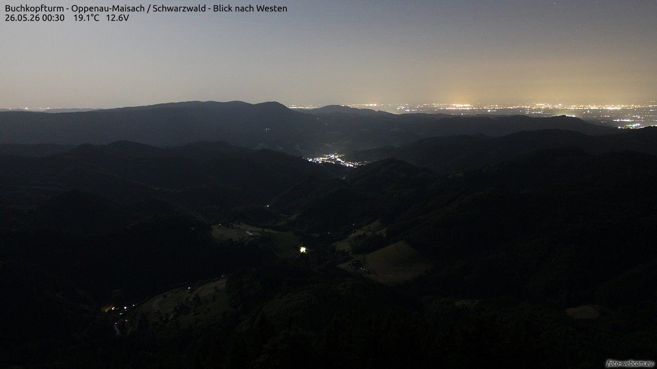 Archived image Webcam Buchkopfturm - Oppenau-Maisach/Black Forest - View to the West