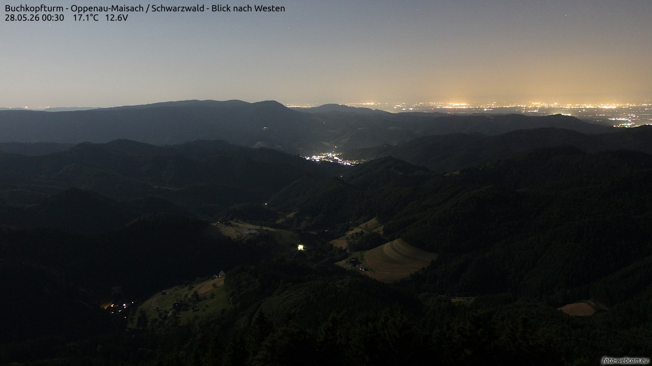 Archived image Webcam Buchkopfturm - Oppenau-Maisach/Black Forest - View to the West