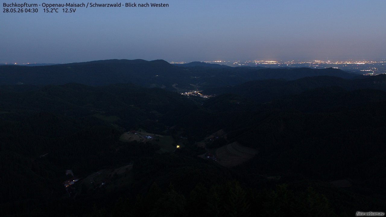Archived image Webcam Buchkopfturm - Oppenau-Maisach/Black Forest - View to the West