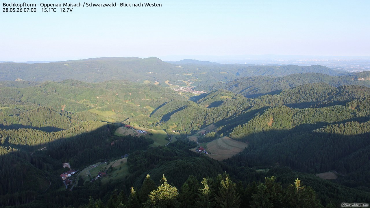 Archived image Webcam Buchkopfturm - Oppenau-Maisach/Black Forest - View to the West