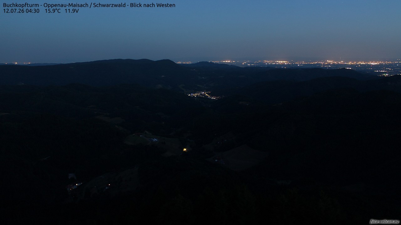 Archived image Webcam Buchkopfturm - Oppenau-Maisach/Black Forest - View to the West