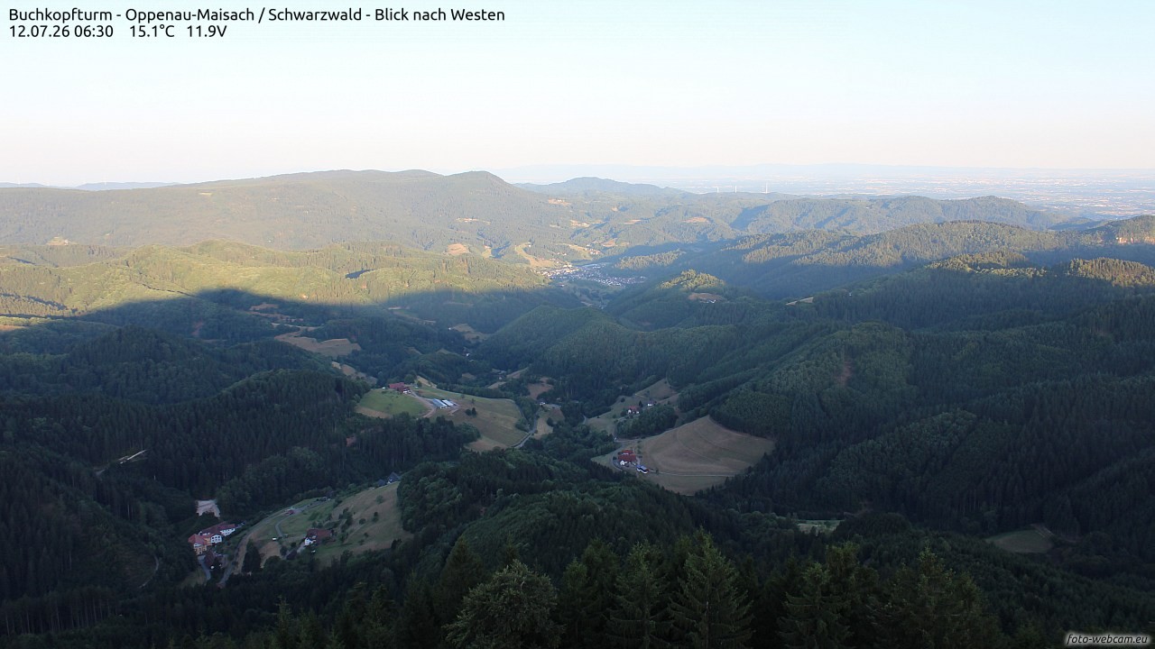 Archived image Webcam Buchkopfturm - Oppenau-Maisach/Black Forest - View to the West