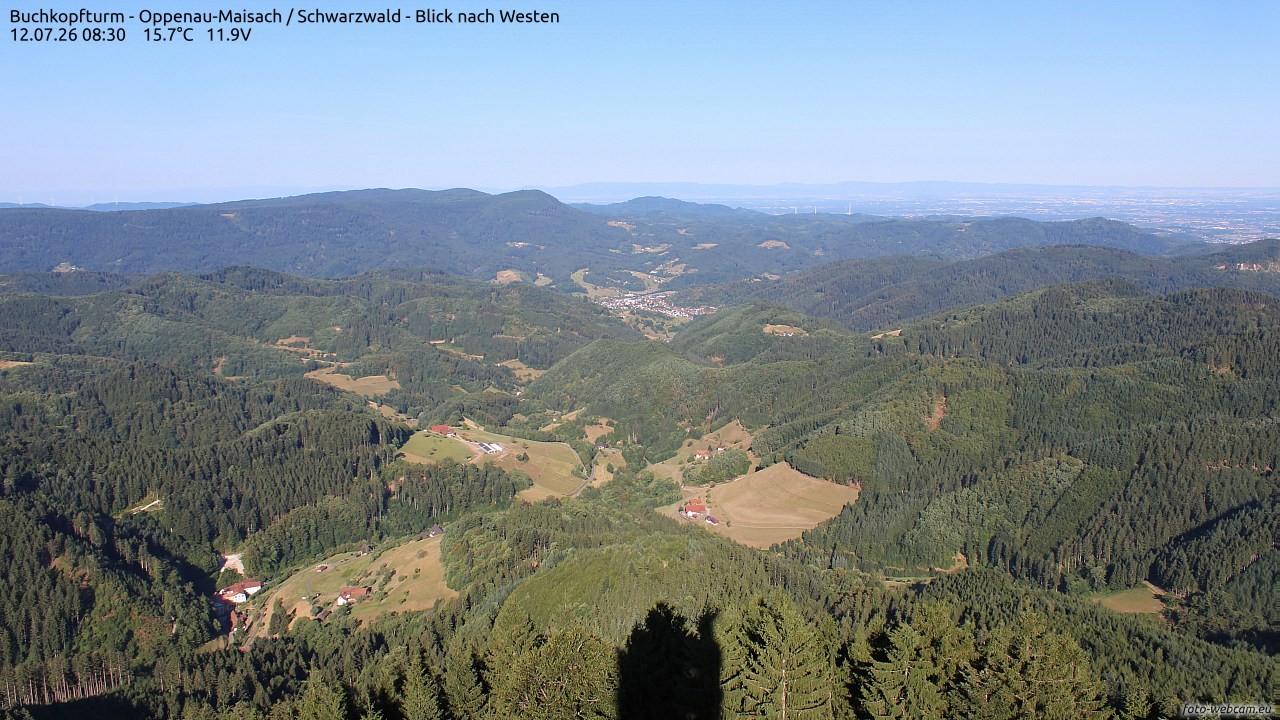 Archived image Webcam Buchkopfturm - Oppenau-Maisach/Black Forest - View to the West