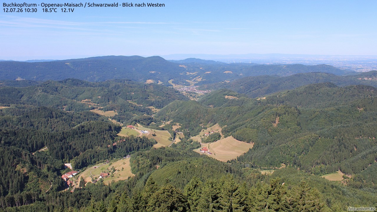 Archived image Webcam Buchkopfturm - Oppenau-Maisach/Black Forest - View to the West