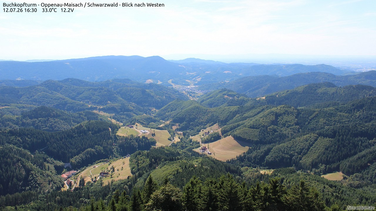 Archived image Webcam Buchkopfturm - Oppenau-Maisach/Black Forest - View to the West