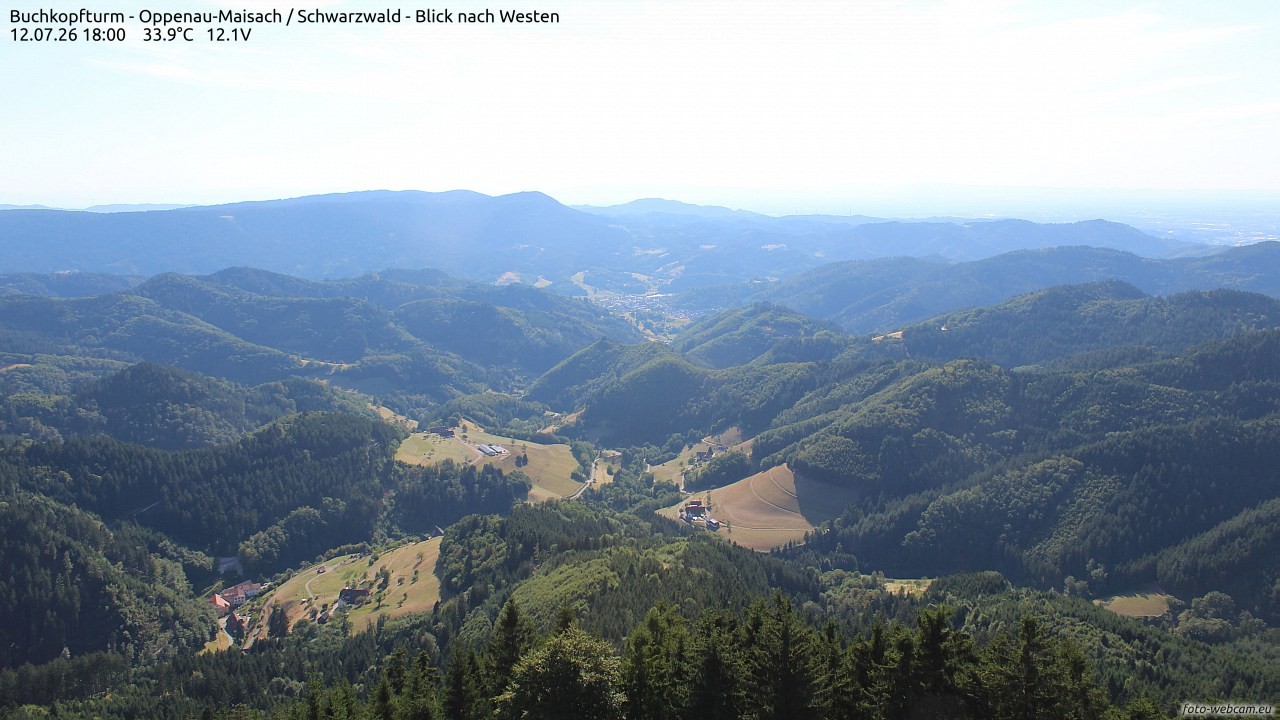 Archived image Webcam Buchkopfturm - Oppenau-Maisach/Black Forest - View to the West